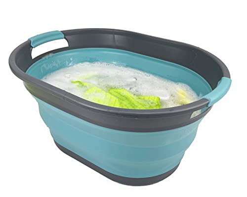 SAMMART 28L Oval Collapsible Plastic Laundry Basket - Foldable Pop Up Storage Container/Organizer - Portable Washing Tub - Space Saving Hamper/Basket
