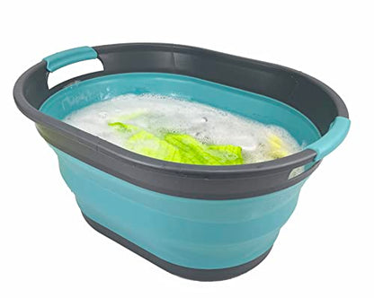SAMMART 28L Oval Collapsible Plastic Laundry Basket - Foldable Pop Up Storage Container/Organizer - Portable Washing Tub - Space Saving Hamper/Basket