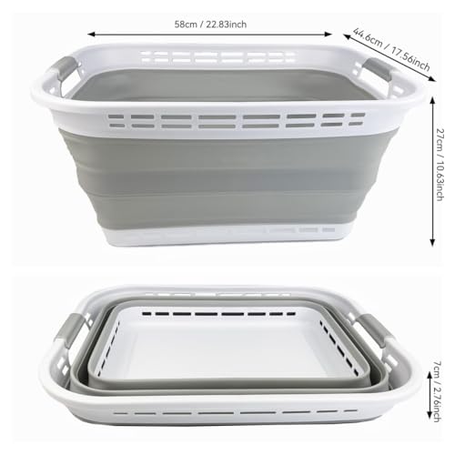 SAMMART 42L Plastic Foldable Laundry Basket - Collapsible, Space Saving, Durable, and Portable Laundry Hamper with Handles, Ideal for Home, Travel, Dorm & Camping