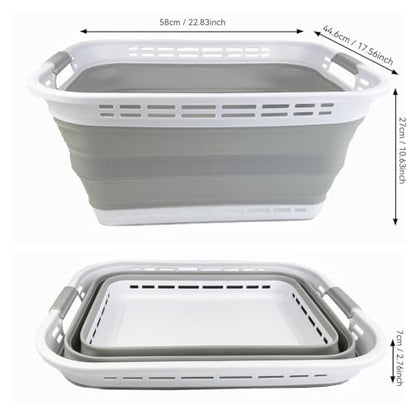 SAMMART 42L Plastic Foldable Laundry Basket - Collapsible, Space Saving, Durable, and Portable Laundry Hamper with Handles, Ideal for Home, Travel, Dorm & Camping