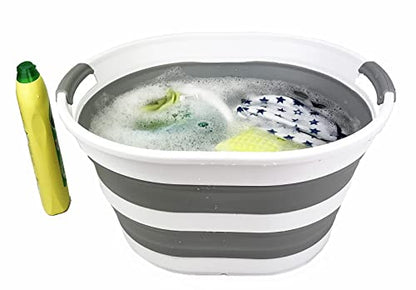 SAMMART 23L Collapsible Plastic Laundry Basket - Oval Tub - Foldable Storage Container/Organizer - Portable Washing Tub - Space Saving Laundry Hamper