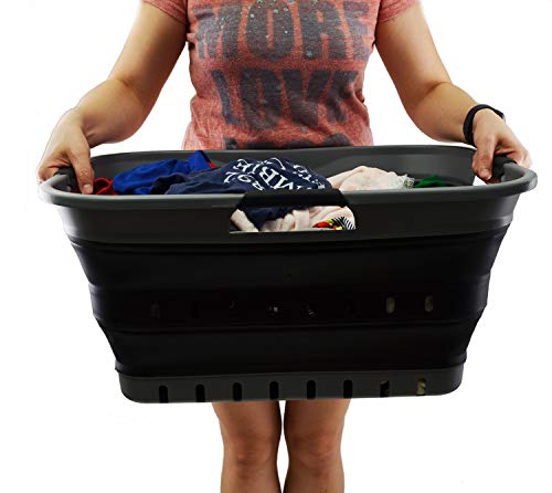 SAMMART 42L Collapsible Plastic Laundry Basket - Foldable Pop Up Storage Container/Organizer - Transportable Washing Tub - Space Saving Hamper/Basket