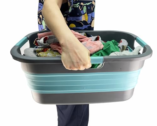 SAMMART 30L Collapsible Plastic Laundry Basket - Foldable Pop Up Storage Container/Organizer - Portable Washing Tub - Space Saving