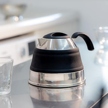 Collapsible 1.5L Silicone Kettle - Camping Waterpot, Travel Kettle, Foldable Kettles for Boiling Water. Small Portable Silicone Tea Kettle, Outdoor Camp Pot