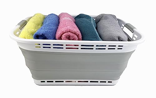 SAMMART 42L Plastic Foldable Laundry Basket - Collapsible, Space Saving, Durable, and Portable Laundry Hamper with Handles, Ideal for Home, Travel, Dorm & Camping