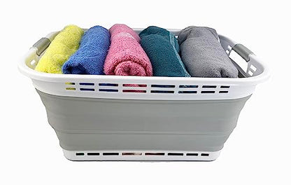 SAMMART 42L Plastic Foldable Laundry Basket - Collapsible, Space Saving, Durable, and Portable Laundry Hamper with Handles, Ideal for Home, Travel, Dorm & Camping