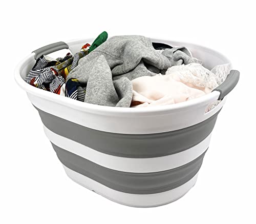 SAMMART Collapsible Laundry Basket (23L Collapsible Laundry Basket (White/Grey))