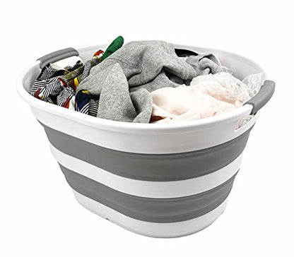 SAMMART Collapsible Laundry Basket (23L Collapsible Laundry Basket (White/Grey))