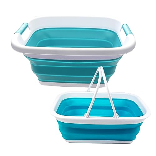 SAMMART 2 pcs Set : 25L Collapsible Plasic Laundry Basket & 9.2L Collapsible Basket with handle