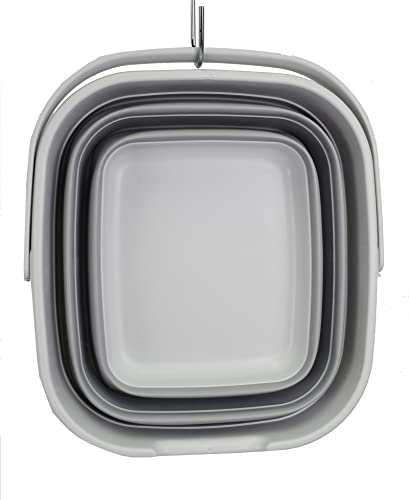 SAMMART 10L Collapsible Rectangular Handy Basket/Bucket (Grey)