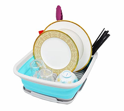SAMMART 8L Collapsible Dish Drainer with Drainer Board - Foldable Drying Rack Set - Portable Dinnerware Organizer - Space Saving Kitchen Storage Tray