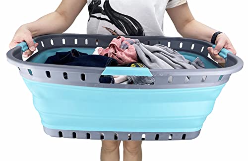 SAMMART 44L Collapsible Plastic Laundry Basket-Foldable Pop Up Storage Container-Portable Washing Tub- pace Saving Hamper, Water Capacity: 35L