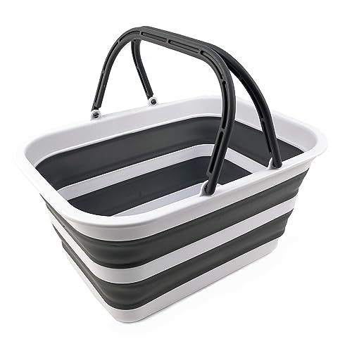 SAMMART - 12L Collapsible Tub with Handle - Portable Outdoor Picnic Basket/Crater - Foldable Shopping Bag - Space Saving Storage Container