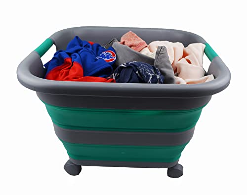 SAMMART 39L Collapsible Plastic Laundry Basket with Wheels - Foldable Pop Up Storage Container/Organizer with wheels - Portable Washing Tub - Space Saving Storage Box/Basket with wheels