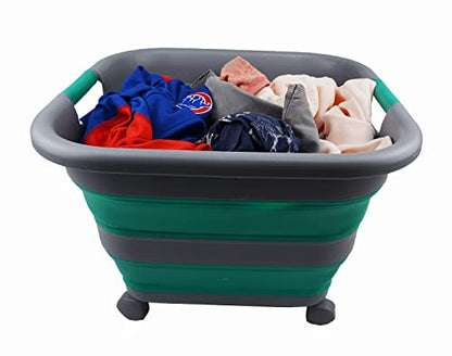 SAMMART 39L Collapsible Plastic Laundry Basket with Wheels - Foldable Pop Up Storage Container/Organizer with wheels - Portable Washing Tub - Space Saving Storage Box/Basket with wheels