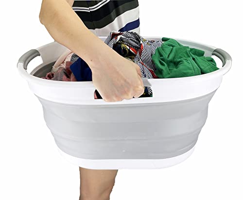 SAMMART Collapsible Laundry Basket (25L Collapsible Laundry Basket (White/Grey))