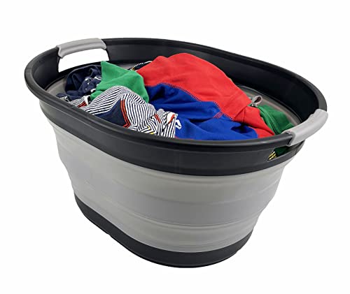SAMMART 23L (6 Gallons) Collapsible Plastic Laundry Basket - Oval Tub - Foldable Storage Container/Organizer - Portable Washing Tub - Space Saving Laundry Hamper