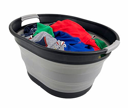 SAMMART 23L (6 Gallons) Collapsible Plastic Laundry Basket - Oval Tub - Foldable Storage Container/Organizer - Portable Washing Tub - Space Saving Laundry Hamper