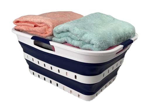 SAMMART 42L Collapsible Plastic Laundry Basket - Foldable Pop Up Storage Container/Organizer - Transportable Washing Tub - Space Saving Hamper/Basket