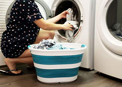 SAMMART Set of 2 Collapsible Plastic Laundry Basket - Oval Tub/Basket - Foldable Storage Container/Organizer - Portable Washing Tub - Space Saving Laundry Hamper