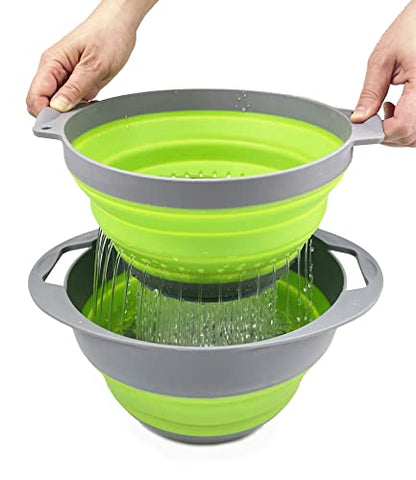 Collapsible TPE/PP Colander & Bowl Set - Foldable Washing Basin - Portable Dish Washing Tub - Space Saving Kitchen Storage Tray