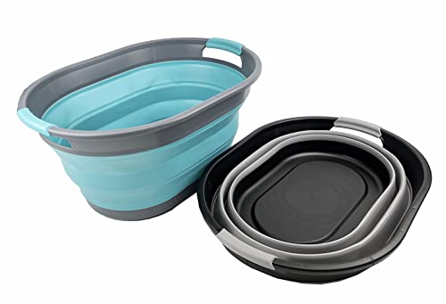 SAMMART 28L Oval Collapsible Plastic Laundry Basket - Foldable Pop Up Storage Container/Organizer - Portable Washing Tub - Space Saving Hamper/Basket