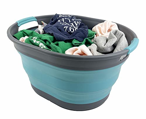 SAMMART 23L (6 Gallons) Collapsible Plastic Laundry Basket - Oval Tub - Foldable Storage Container/Organizer - Portable Washing Tub - Space Saving Laundry Hamper