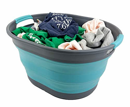 SAMMART 23L (6 Gallons) Collapsible Plastic Laundry Basket - Oval Tub - Foldable Storage Container/Organizer - Portable Washing Tub - Space Saving Laundry Hamper