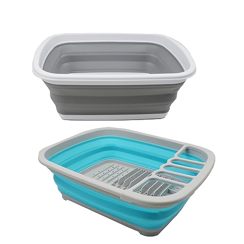 SAMMART 10L Collapsible Tub & 8L Collapsible Dish Drainer with Drainer Board