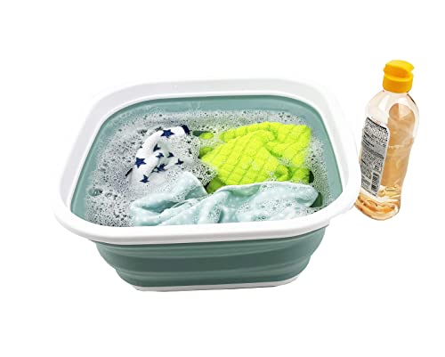 SAMMART 5.5L Collapsible Tub - Foldable Dish Tub - Portable Washing Basin - Space Saving Plastic Washtub (White/Pale Blue)