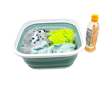 SAMMART 5.5L Collapsible Tub - Foldable Dish Tub - Portable Washing Basin - Space Saving Plastic Washtub (White/Pale Blue)