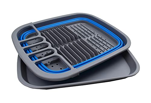 SAMMART 8L Collapsible Dish Drainer with Drainer Board - Foldable Drying Rack Set - Portable Dinnerware Organizer - Space Saving Kitchen Storage Tray