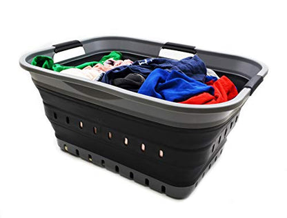 SAMMART 42L Collapsible Plastic Laundry Basket - Foldable Pop Up Storage Container/Organizer - Transportable Washing Tub - Space Saving Hamper/Basket