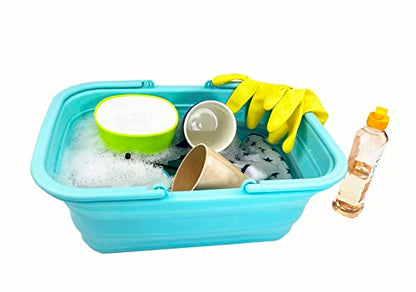 SAMMART 9.2L Collapsible Tub with Handle - Portable Outdoor Picnic Basket/Crater - Foldable Shopping Bag - Space Saving Storage Container… (Jade)