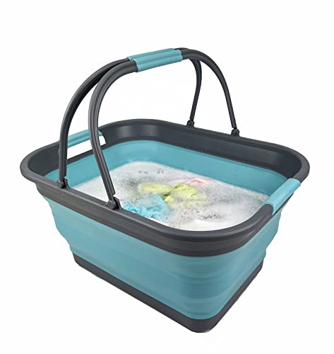 SAMMART 29L Collapsible Tub with Handle - Portable Outdoor Picnic Basket/Crater - Foldable Shopping Bag - Space Saving Storage Container