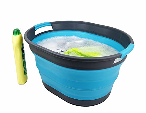 SAMMART 23L (6 Gallons) Collapsible Plastic Laundry Basket - Oval Tub/Basket - Foldable Storage Container/Organizer - Portable Washing Tub - Space Saving Laundry Hamper