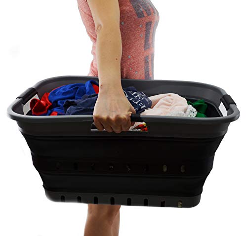 SAMMART 42L Collapsible Plastic Laundry Basket - Foldable Pop Up Storage Container/Organizer - Transportable Washing Tub - Space Saving Hamper/Basket