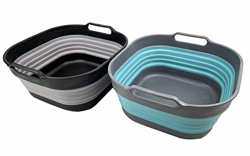 SAMMART 10L Collapsible Plastic Dishpan - Foldable Washing Basin - Portable Dish Washing Tub - Space Saving Kitchen Storage Tray