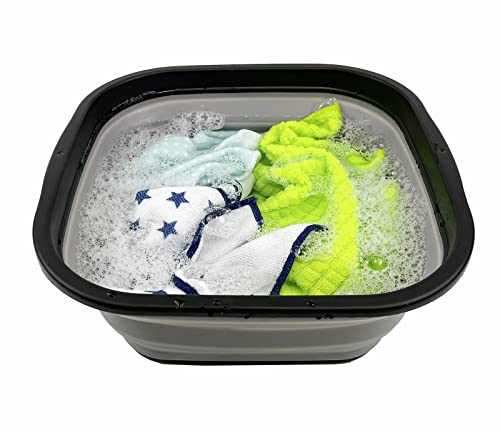 SAMMART 5.5L Collapsible Tub - Foldable Dish Tub - Portable Washing Basin - Space Saving Plastic Washtub (Black/Alloy Grey)