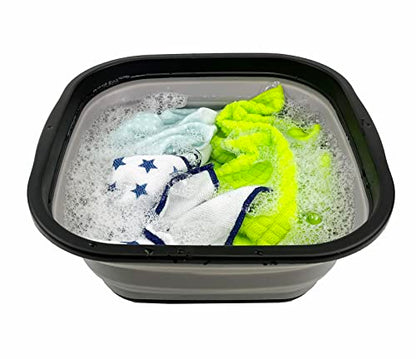 SAMMART 5.5L Collapsible Tub - Foldable Dish Tub - Portable Washing Basin - Space Saving Plastic Washtub (Black/Alloy Grey)