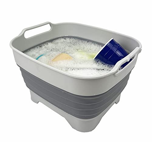 SAMMART 7.5L Collapsible Dishpan with Draining Plug - Foldable Washing Basin - Portable Dish Washing Tub - Space Saving Kitchen Storage Tub