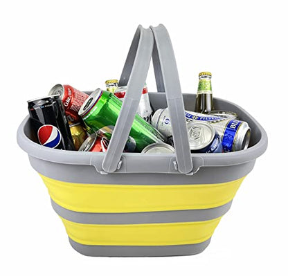 SAMMART 17L (4.5 Gallon) Collapsible Basket with Handle - Portable Outdoor Picnic Basket/Crater - Foldable Shopping Bag - Space Saving Storage Container