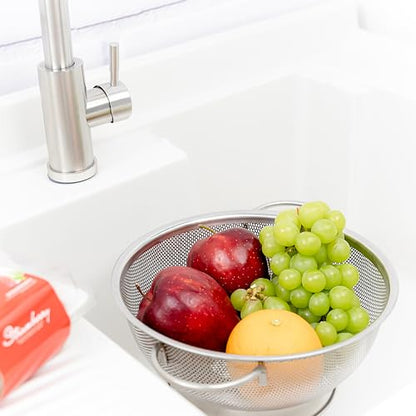 SAMMART 25cm Perforated Stainless Steel Sheet Colander with Handle - Strainer for Pasta, Noodle and Fruits