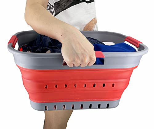 SAMMART 19L Super Mini Collapsible 3 Handled Plastic Basket - Foldable Pop Up Storage Container/Organizer - Space Saving Hamper/Basket