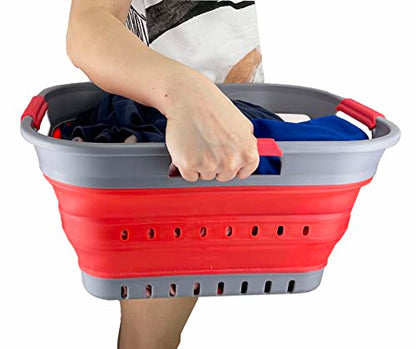 SAMMART 19L Super Mini Collapsible 3 Handled Plastic Basket - Foldable Pop Up Storage Container/Organizer - Space Saving Hamper/Basket