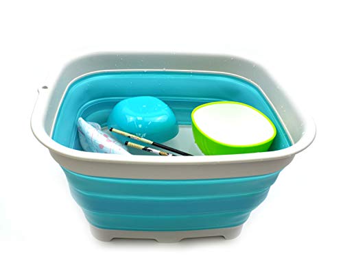 SAMMART 15L Collapsible Dishpan with Draining Plug - Foldable Washing Basin - Portable Dish Washing Tub - Space Saving Kitchen Storage Tray
