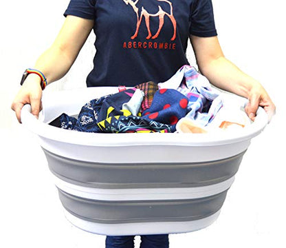SAMMART 36L Collapsible Plastic Laundry Basket - Oval Tub/Basket - Foldable Storage Container/Organizer - Portable Washing Tub - Space Saving Laundry Hamper, Water Capacity: 28L