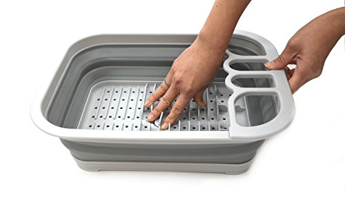 SAMMART Collapsible Dish Drainer with Drainer Board - Foldable Drying Rack Set - Portable Dinnerware Organizer - Space Saving Kitchen Storage Tray