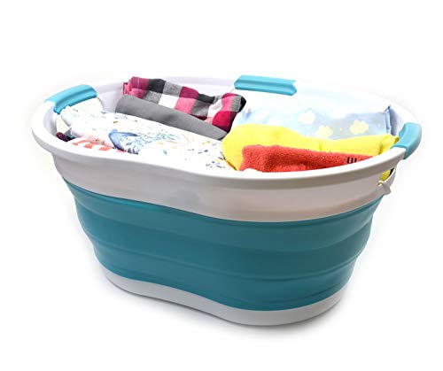 SAMMART 36L Collapsible 3 Handled Plastic Laundry Basket-Foldable Pop Up Storage Container Portable Washing Tub-Space Saving Basket/Water Capacity 27L