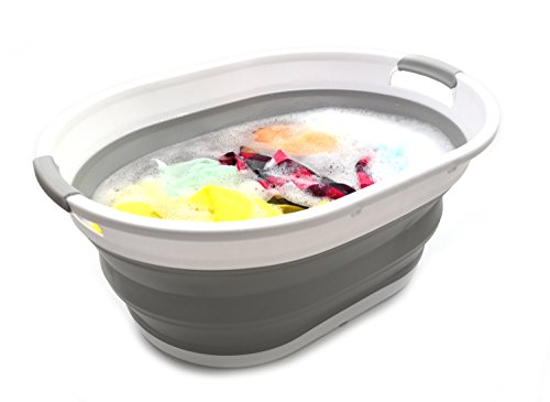 SAMMART Collapsible Plastic Laundry Basket - Oval Tub/Basket - Foldable Storage Container/Organizer - Portable Washing Tub - Space Saving Laundry Hamper